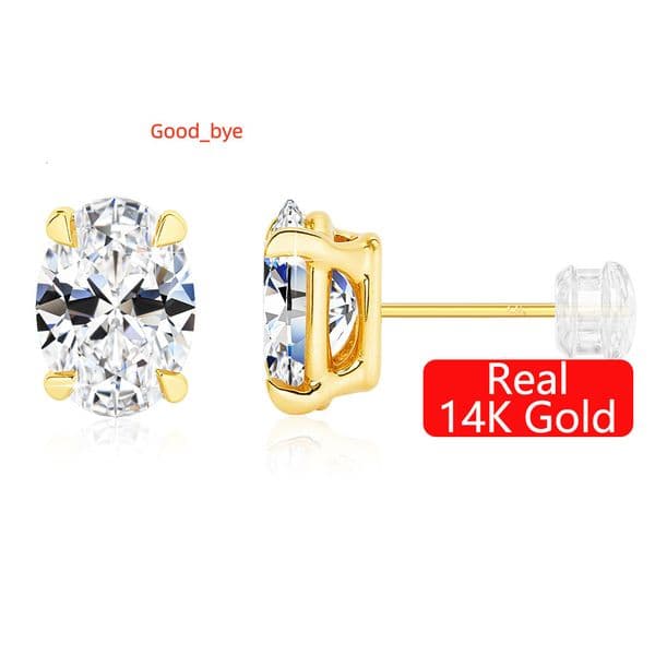 Fine Jewelry Trends Genuine 14K Gold Hollow 05ct 1ct 2ct Oval Cut Moissanite Diamond Women Luxury 4 Claws Stud Earrings