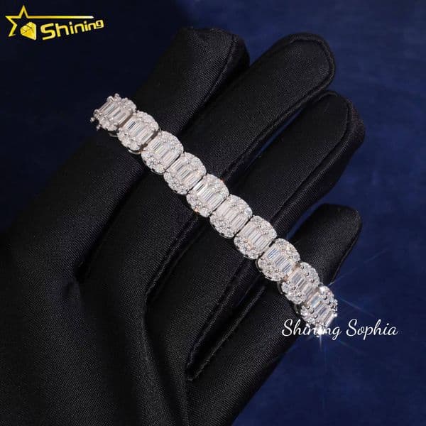 Lab Diamond Hip Hop Iced Out Fashion Fine Jewelry Sterling Silver 925 Vvs Moissanite Jewelry Cuban Link Chain Bracelet Men