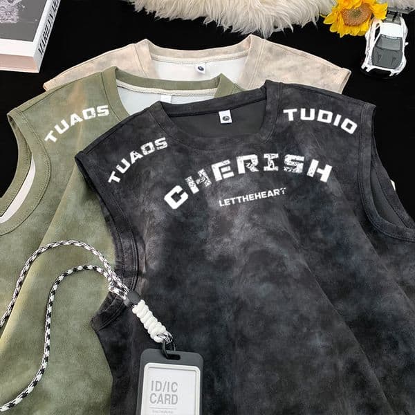 Summer American Polo High Street Ins Trendy Designer T-shirt Vest For Men Highend Loose Fit Designer Hoodie Round Neck Sleeveless Heavyweight