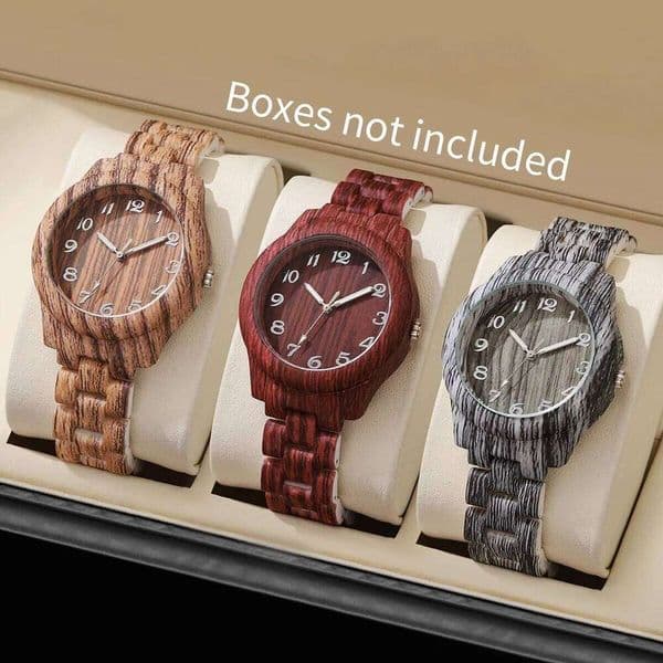 3PCS/Set Women Watches Fashion Wooden Pattern Plastic Band Girls Quartz Watch Reloj Mujer Clock GiftWithout Box