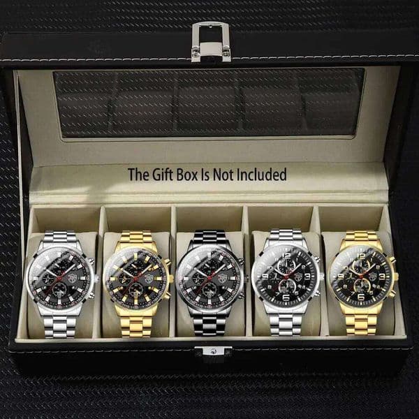 5p/set Business Casual Fashion Stainless Steel Round Party Quartz Watch Set Men, Gifts for Men