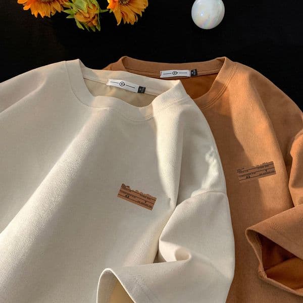 Mens short-sleeve t-shirt summer trendy American style suede casual loose-fitting couples half-sleeve shirt