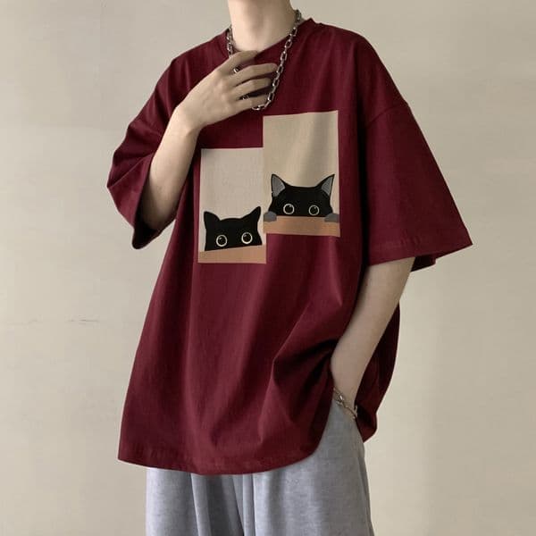 Wine Red Oversized Short Polo Sleeve Designer T-shirt For Men Designer Hoodie Summer New Loose Fit For Couples And Teenagers