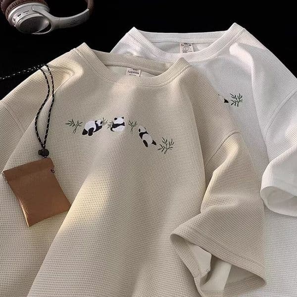 Designer Hoodie Summer Men's New Waffle Panda Print Trendy Casual Loose Designer T-shirt Shortsleeve Tee Polo For Teenagers