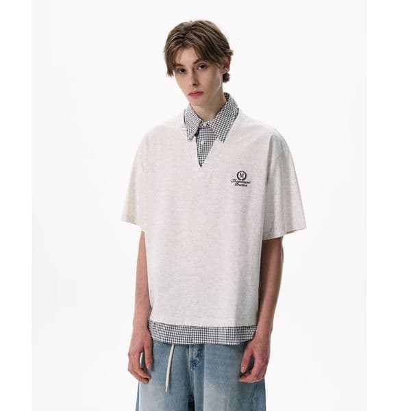 Summer New Style Men's Faux Twopiece Plaid Patchwork Designer Hoodie Designer T-shirt Polo Shirt Fashionable Polo Trendy Retro Loose Casual Shortsleeved