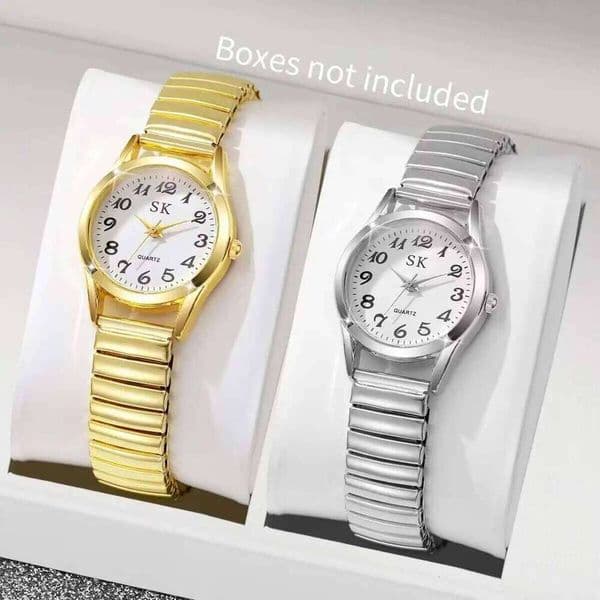 2PCS Fashion Women Watches Set Ladies Small Dial Alloy Elastic Band Quartz Wristwatches for Girls Reloj MujerWithout Box