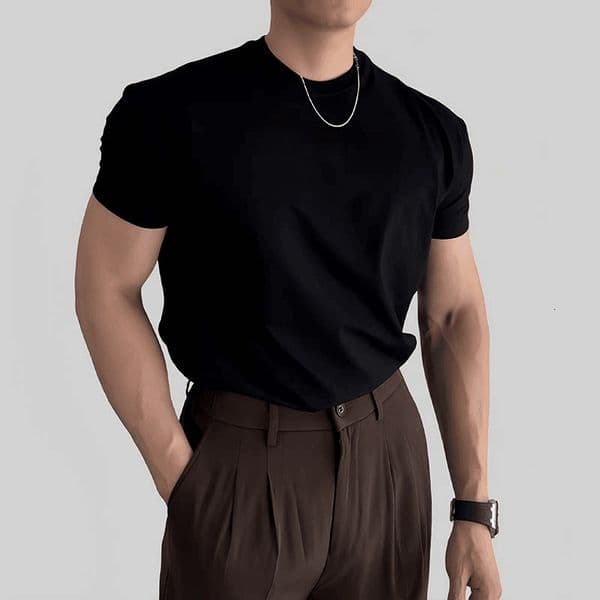 Pure Cotton Slimfit Designer Hoodie Breathable Elastic Muscleenhancing Summer Designer T-shirt Americanstyle Sports Fitness Shortsleeve Polo For Men