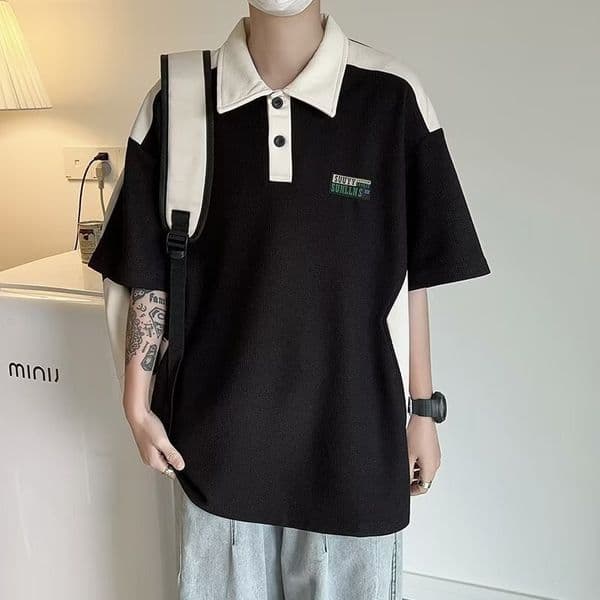 Summer New Designer Hoodie Trendy Loosefitting Waffle Polo Shirt With Designer T-shirt Short Sleeves For Men American Polo Retro Colorblocking