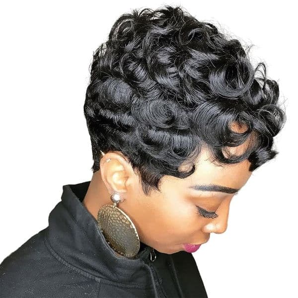 Short Pixie Wigs for Black Women Short Black Curly Pixie Wig Synthetic Short Hair Wigs for Black Women Natural Wavy Black Pixie Cut Wig (Natural Black)