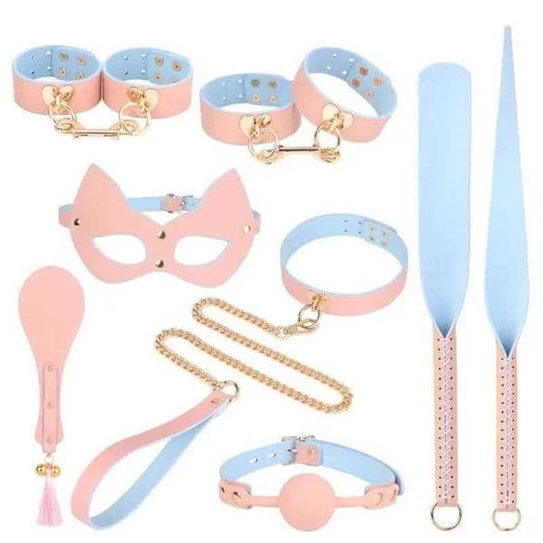 Collar Bdsm Genuine Leather Bondage Kits Restraint Set Handcuffs Collar Gag Rabbit Vibrators Adult Sex Toys for Women Couples Ha99