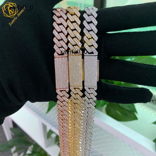 RTS 925 Sterling Silver Moissanite Diamond Necklace with 8mm-12mm GRA Ice Out Cubans 10mm Link Chain and Rapper Bracelet
