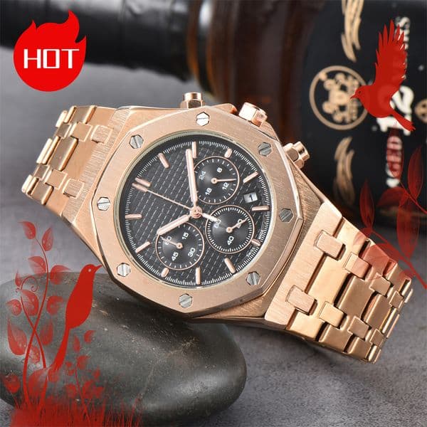 Men APity ROYALity OAKity Fashion watch Mens Automatic Quartz Movement High Quality Wristwatches Hour Hand Display Metal Strap Simple Luxury Popular Watches #176