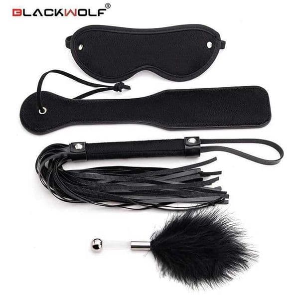 BLACKWOLF 4Pcs Bed Bondage Set BDSM Kits Eye Mask Whip Paddle Anal Plug Bead Sex Adult Games Erotic Sex Toys For Women Couples Ha99