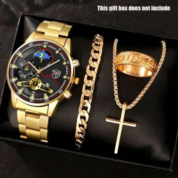 4pcs/set + Men'S Quartz Watches and Three Pieces of Jewelry, Comfortable To Wear, Stylish Accessories, Men Gift