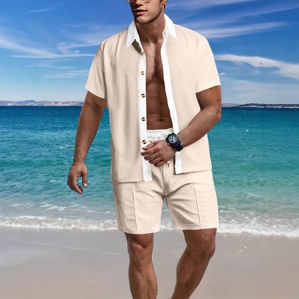 Designer T-shirt Men's Short Sleeve Designer Hoodie And Shorts Twopiece Set European And American Polo Summer Loose Casual Colorblock Beach Shirt Set