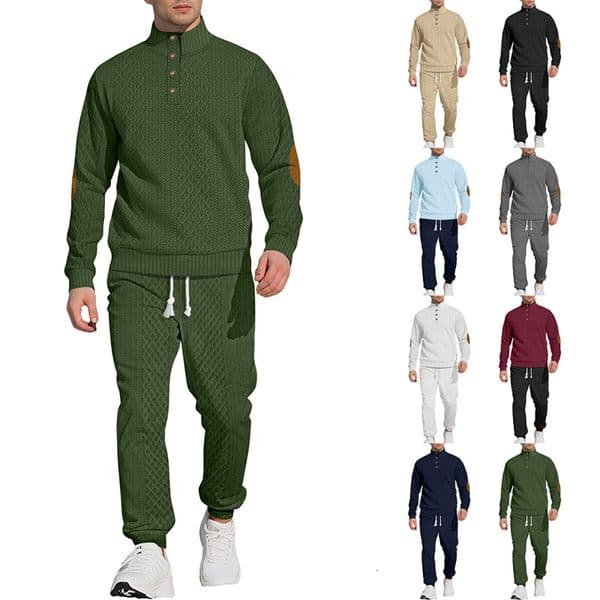 Men's Polo European Size Stand Collar Designer T-shirt Long Sleeve Long Pants Casual Sports Designer Hoodie Outdoor Swea And Pants Jacquard New Set