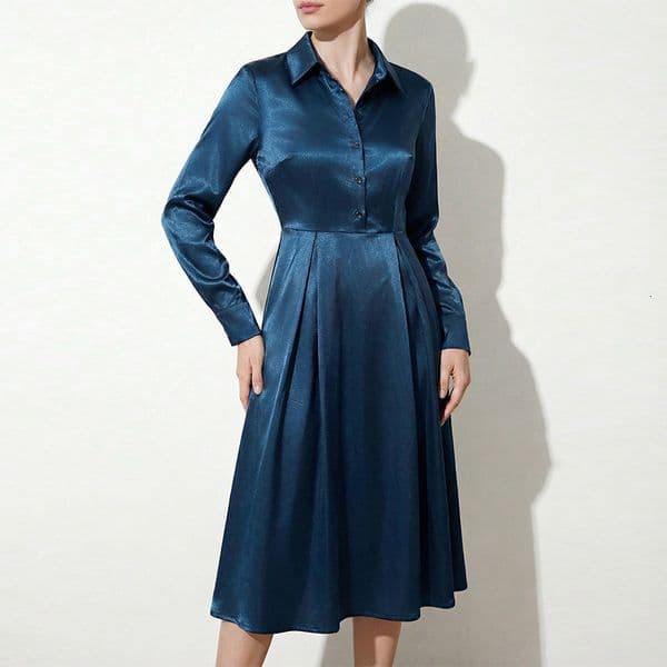 Independent European Designer Dress And American Style Longsleeve Dress Autumn Solid Color Aline Dress