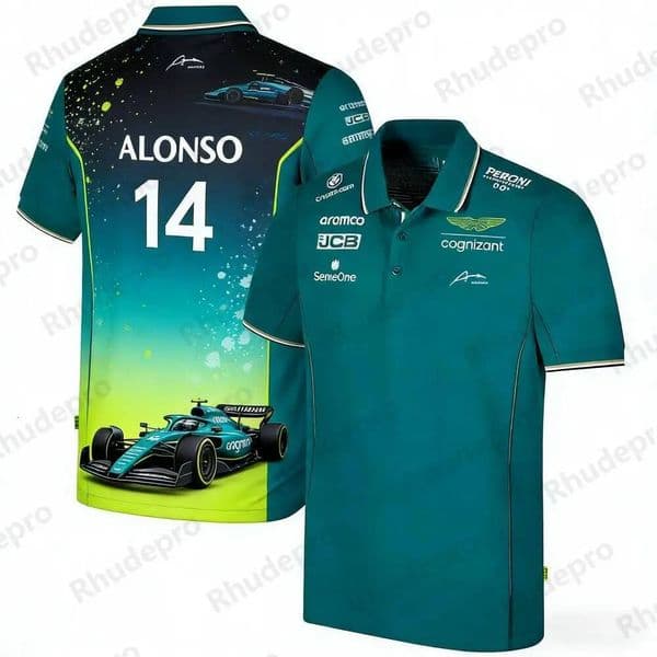 Men's Polos Aston Martin 2026 Polo Fernando Alonso No 14 T Shirt Spanish Racers Team Racing Suit Quick Drying Classic Retro Rugby
