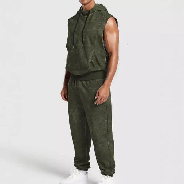 Polo New Men's European And American Street Fashion Vintage Designer Designer T-shirt Hoodie Full Print Floral Sleeveless Hooded Long Pants Set
