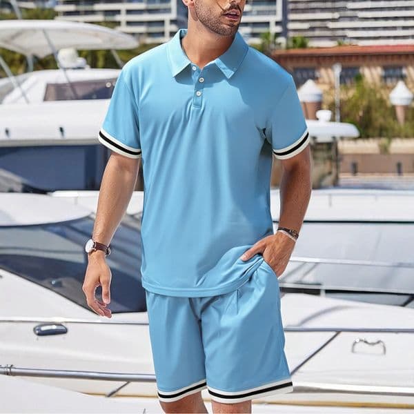 European And American Men's Short Sleeve Set Polo Shirt Designer Polo Hoodie Designer T-shirt Shorts Sports Casual Twopiece Trendy Outfit