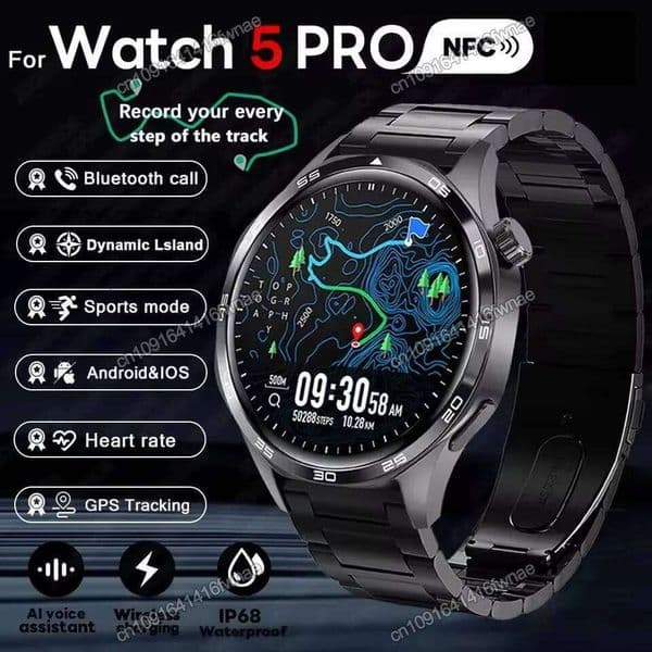 2026 5 Pro GPS Track Smart Watch Men 360*360 AMOLED Screen BT Call Fitness IP68 Waterproof Health Monitor Man Smartwatches