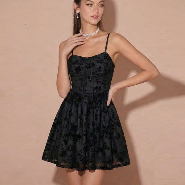 Designer Dress Spring/summer European And American Fashionable Elegant Strap Dress Women's Black Jacquard Midi Dress