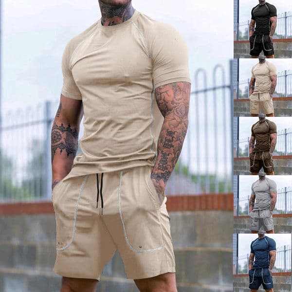 New Summer Sports Compression Shorts Designer Polo Hoodie Designer T-shirt Men's Running Fitness Outfit Set