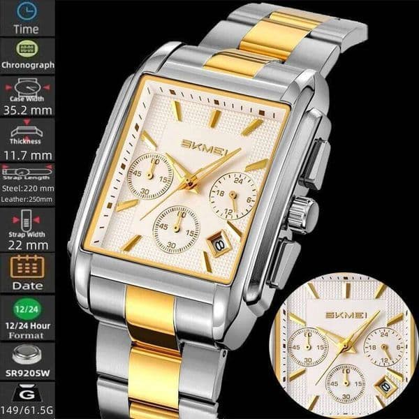 Skmei Business Watches for Mens Analog Mineral Glass Dial Luxury Style Auto Date Chronograph Quartz Waterproof Bracelet Watch