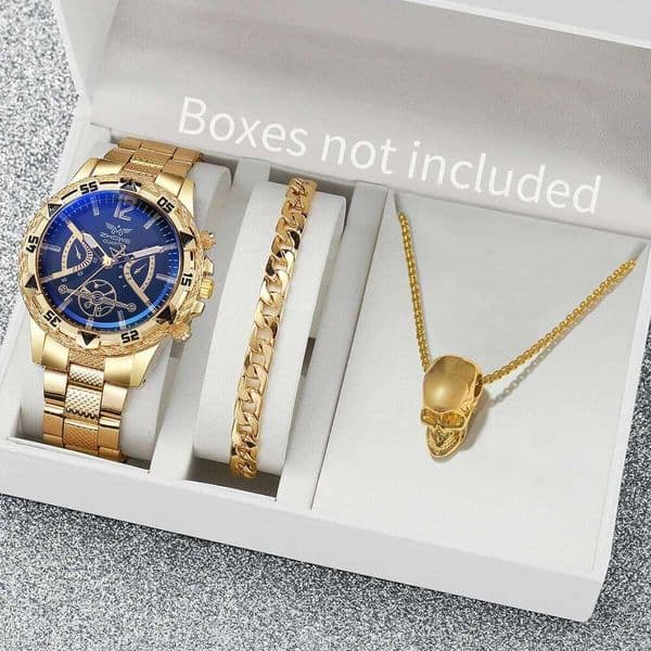 3PCS/Set Luxury Big Dial Men Business Watches Fashion Analog Quartz Watch Jewelry Set Reloj HombreWithout Box