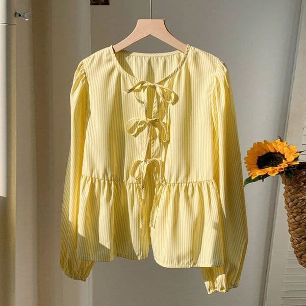 European And American Long Sleeve Shirt Tie Striped Shirt Designer Hoodie Autumn New Designer Polo T-shirt Women's Top