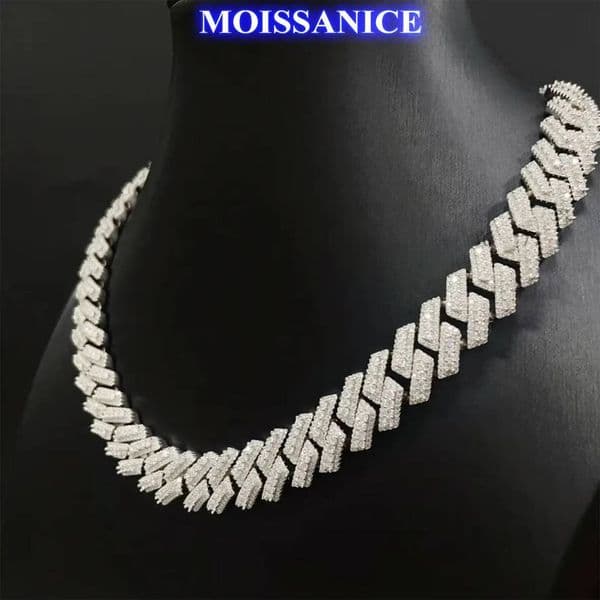 Hip Hop Iced Moissanite Cuban Chain Mens 925 Silver Cuban Link 12mm Moissanite Cuban Link Chain