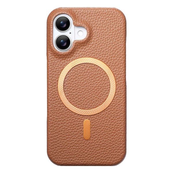 Lychee Pattern iPhone 17 Fresh Style Phone Case Magnetic Ring for Apple 16 Shockproof Protective Cover