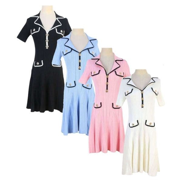 2026 Spring/Summer New Women's Suit Collar Short Sleeve Slim Fit Waist Elegant French Knitted Dress