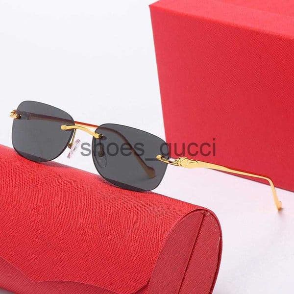 Women Eyeglasses Sun Glasses Round Rimless Goggle Fashion Mens Designer Sunglasses For Men Womens Sunglass Gold Metal Leopard Frame Dark 52mm Brand Eyeglass Gafas