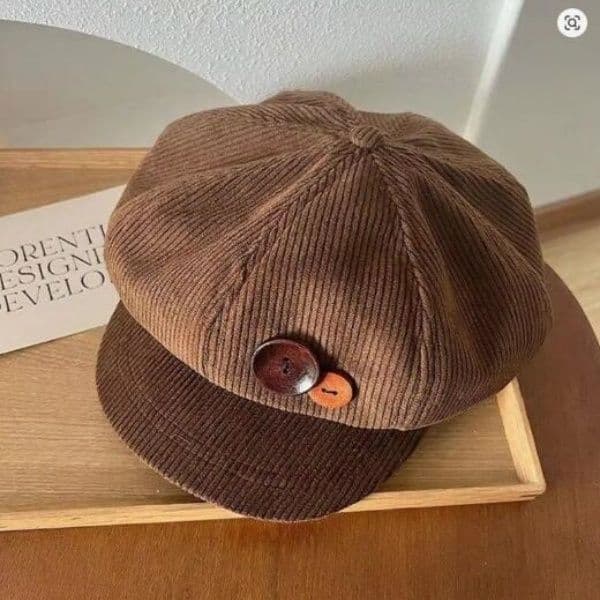 Vintage Corduroy Beret Hat For Women Korean Button Octagonal Cap Autumn Winter Painter Artist Hats Japanese Brown Peaked Caps