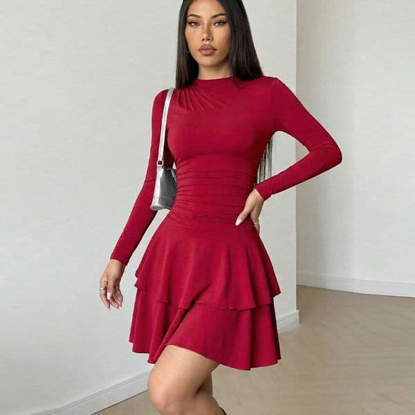 Designer Dress European And American Fashion Slimfit Longsleeve Dress New Hot Girl Ruffle Midi Dress For Women