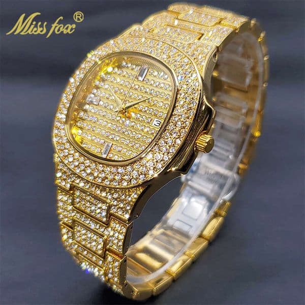 Unique from Malaysia, hip-hop full-diamond quartz watch, classic men's watch Diamond-Studded Men's Watch Hip-Hop Wristwatch Waterproof watch