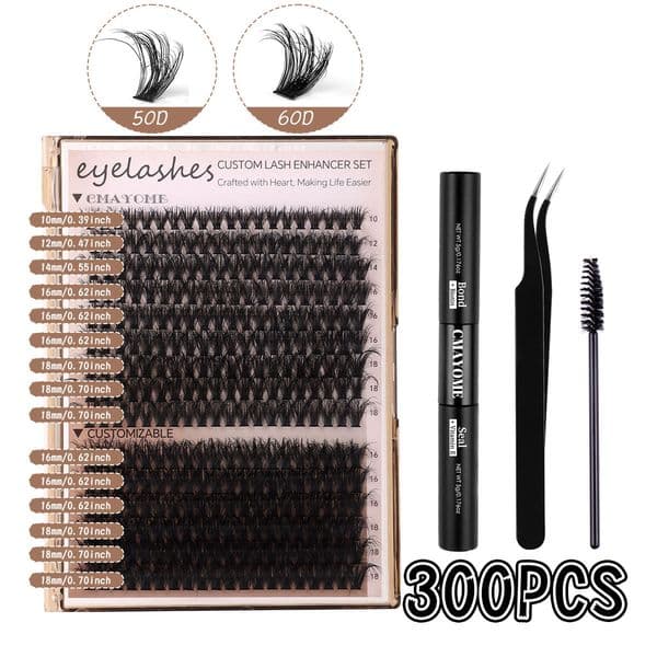 DIY Individual Lashes Fluffy Wispy D Curled DIY Cluster Lashes Kit with Lash Adhesive Tweezer Handmade Reusable Cluster Segmented Eyelashes for Women