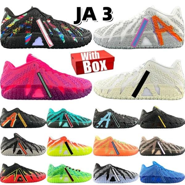 Top JA 3 3s Men Women Basketball Shoes Morants Designer Trainers Volume Hyper Pink Mint Foam Turbo Green NY Outdoor Sneakers Size 36-46