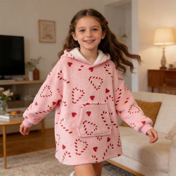 Christmas Theme Kids Flannel Plush Soft Warm Loungewear Cute Festival Hooded Pajamas for Children