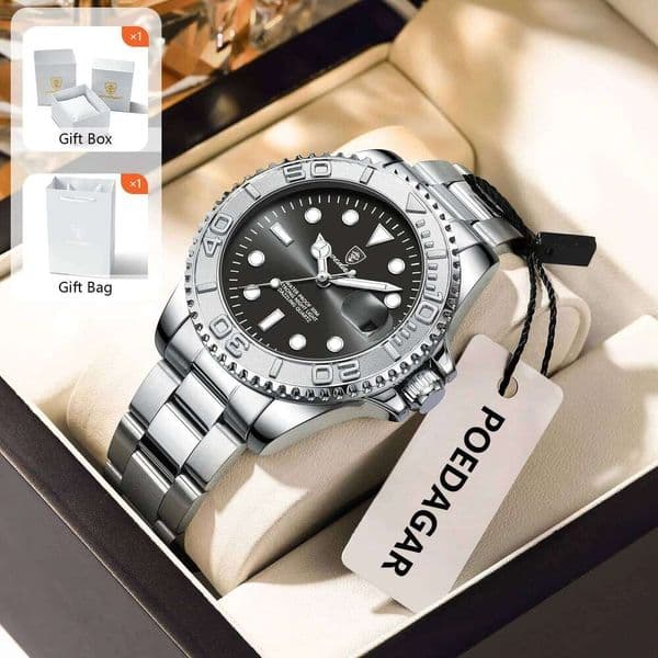 POEDAGAR Classic Trendy Male Wristwatch Waterproof Luminous Date Men Watch Stainless Steel Luxury Men's Quartz Watches+Gift Box