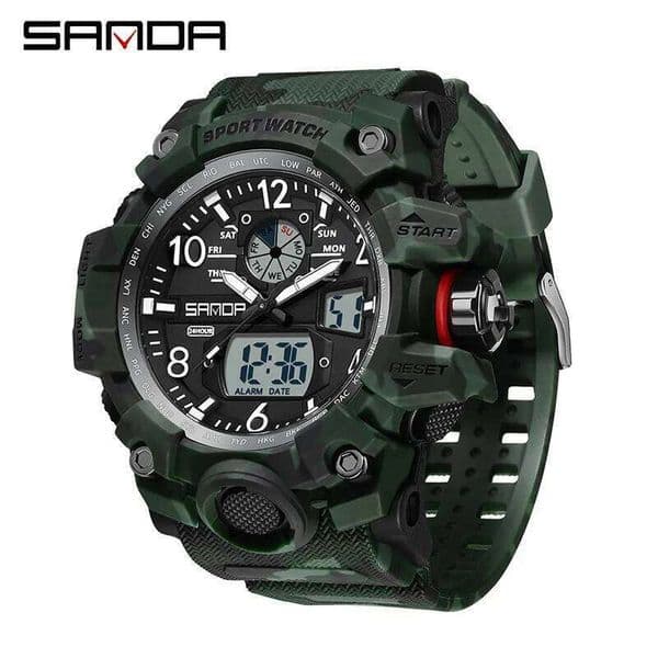 SANDA 3358 Men's Fashion Electronic Watch Camouflage Series Luminous Waterproof Shockproof Calendar Sports Men Digital Watches