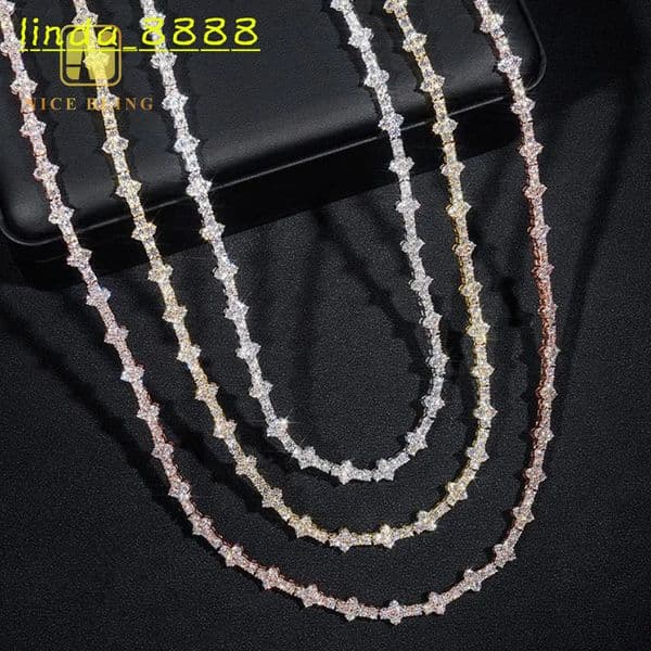 4mm Tennis Chain Wholesale Price 925 Sterling Silver Hip Hop Jewelry Necklace Iced Out VVS Moissanite Diamond Cross Tennis Chain