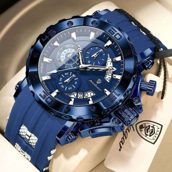 POEDAGAR Luxury Men Clock Sports Luminous Waterproof Chronograph Date Man Watch Silicone Strap Casual Quartz Men's Watches Reloj