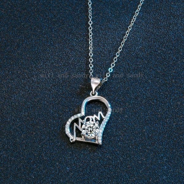 For Love Mom Necklace Love Heart Pendant Necklace Sterling Silver Moissanite Necklace Gift for Mother Birthday Gifts Crystal Fashion Jewelry Valentine's Day Gift