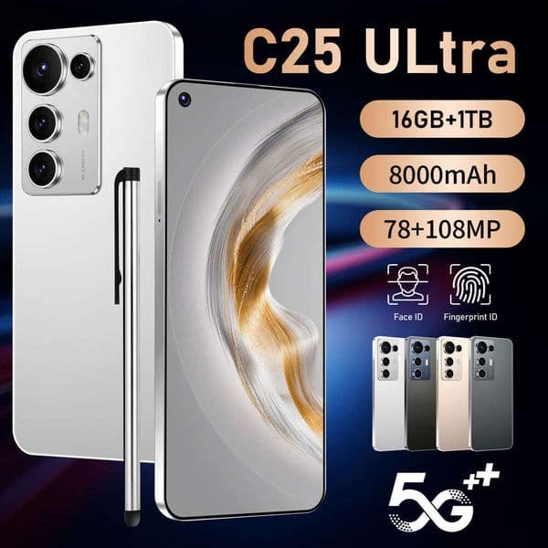 C25 ULTRA is hot-selling new cross-border smartphone with a left-side perforation, 7.3-inch 4G display, 16.0million pixels, octa-core processor, and 3+16GB