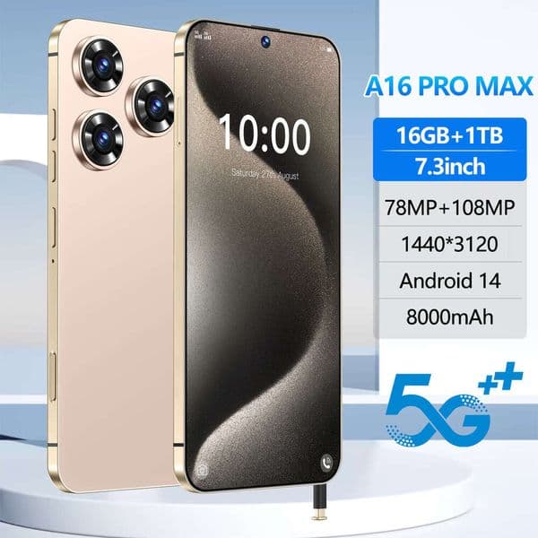 Cross-border mobile phone A16 PRO MAX with center punch-hole 7.3inch built-in stylus, true 4G, octa-core, Android 12.0, 16+1TB