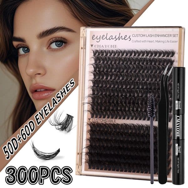 DIY Individual Eyelashes Thick Natural DIY Lash Clusters Kit with Lash Bond & Seal Tweezer Handmade Reusable D Curled Grafted Lashes