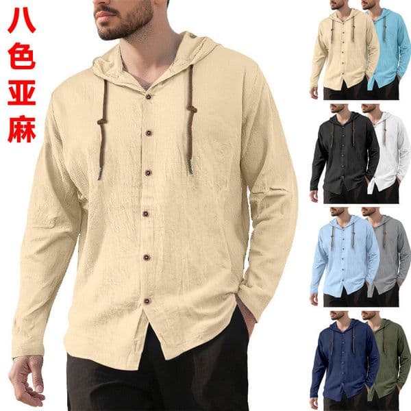 2026 New Spring Summer Men's Hooded Designer T-shirt Solid Color Polo Designer Hoodie Cotton Linen Men's Casual Long Sleeve Top