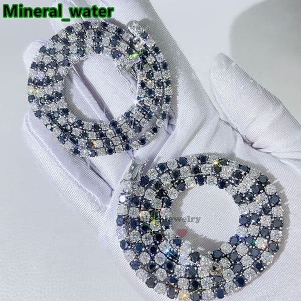 3mm 4mm 5mm 65mm Sterling Silver White Gold Color White Mix Black Moissanite Tennis Necklace